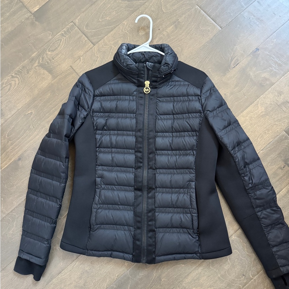 Michael Kors Black Puffer Jacket with Gold Accent